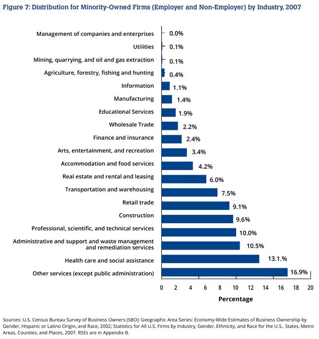 Distribution for Minority-Owned Firms (Employer and Non-Employer) by Industry, 2007