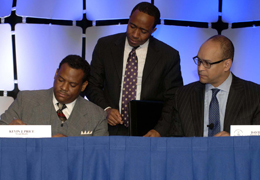From left to right: Kevin J. Price, HSDA Board Treasurer; Martin Ezemma, MBDA Business Development Specialist; David A. Hinson, MBDA National Director.