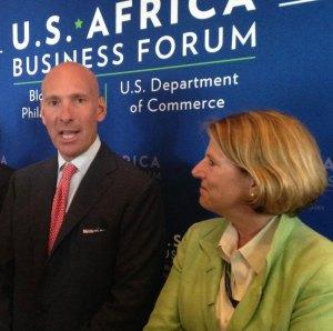 Under Secretary of Commerce for International Trade Stefan M. Selig speaking with Elizabeth Littlefield, President &amp; CEO of the Overseas Private Investment Corporation at the U.S.-Africa Business Forum.