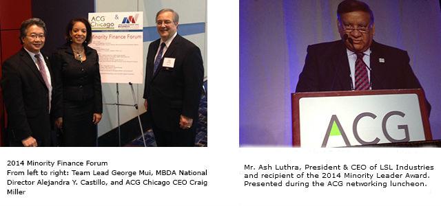 George Mui, National Director Castillo, and Craig Miller &amp; Mr. Ash Luthra, President &amp; CEO of LSL Industries and recipient of the 2014 Minority Leader Award. Presented during the ACG networking luncheon