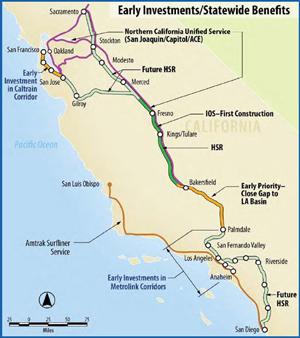 High Speed Rail Path from Los Angeles to Sacramento